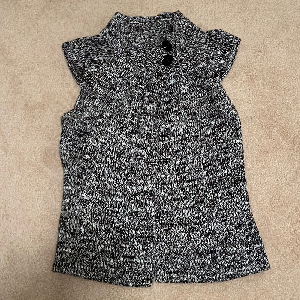 August Silk Cap Sleeve Cardigan, black and white, size Small EUC